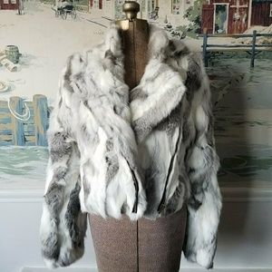 Adrienne Landau Textured Rabbit Fur Biker Jacket